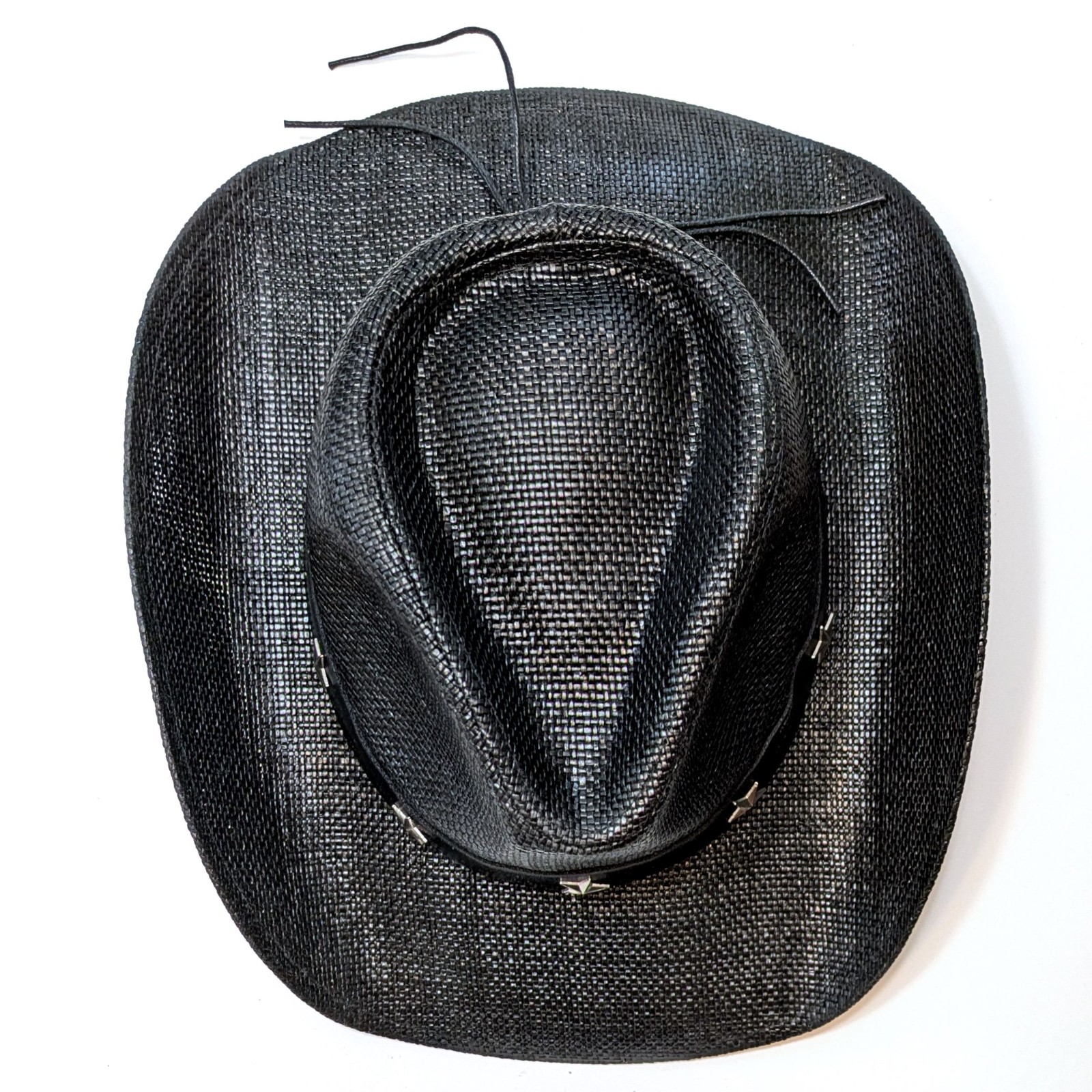 STRAW COWBOY HAT Black with Silver Star Black Band (Adult Size) Shipped in a Box
