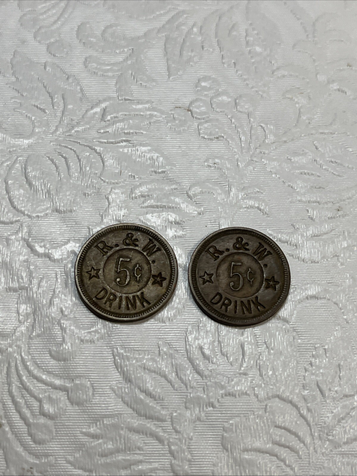 R & W 5 Cent Drink Token Coin Lot Of 2