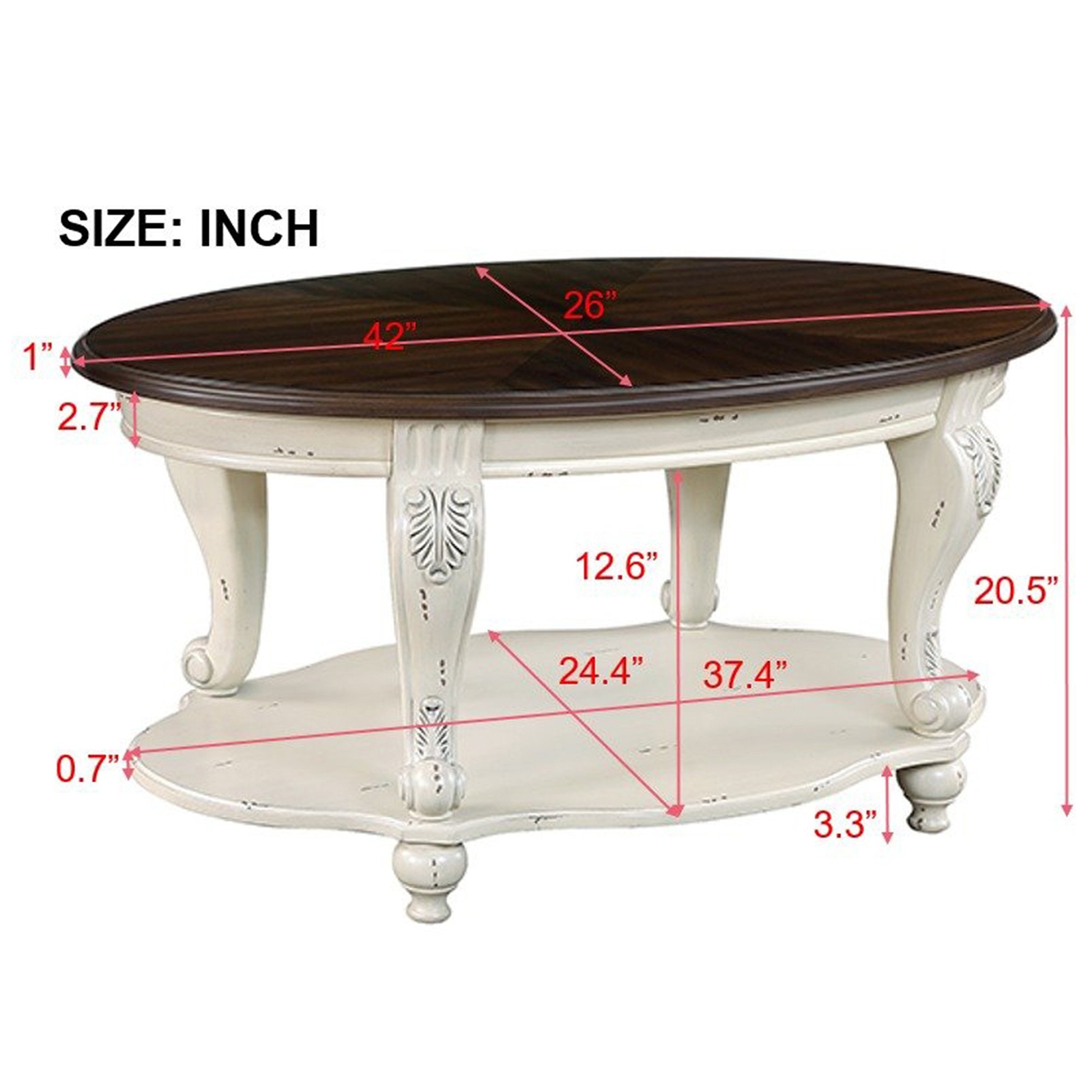3 Pieces Table Set, Oval Coffee Table and 2 Round End Tables w/2 Tiers Storage