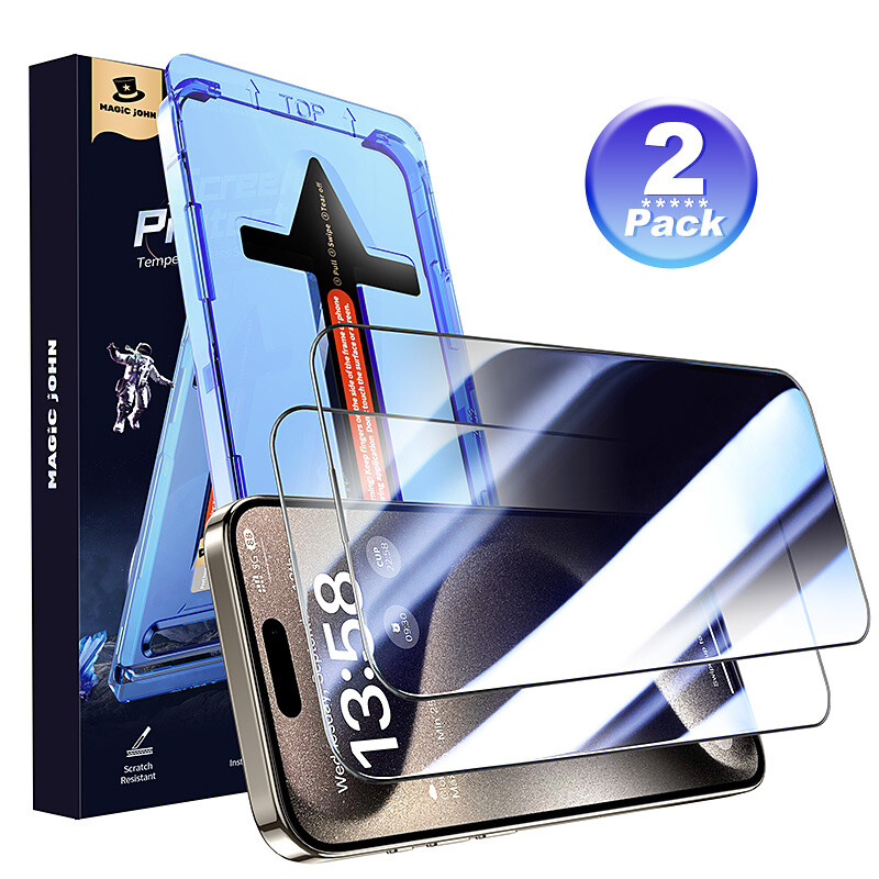 MAGIC JOHN 2 Pack for iPhone 16 Pro Max Plus tempered Glass Screen Protector