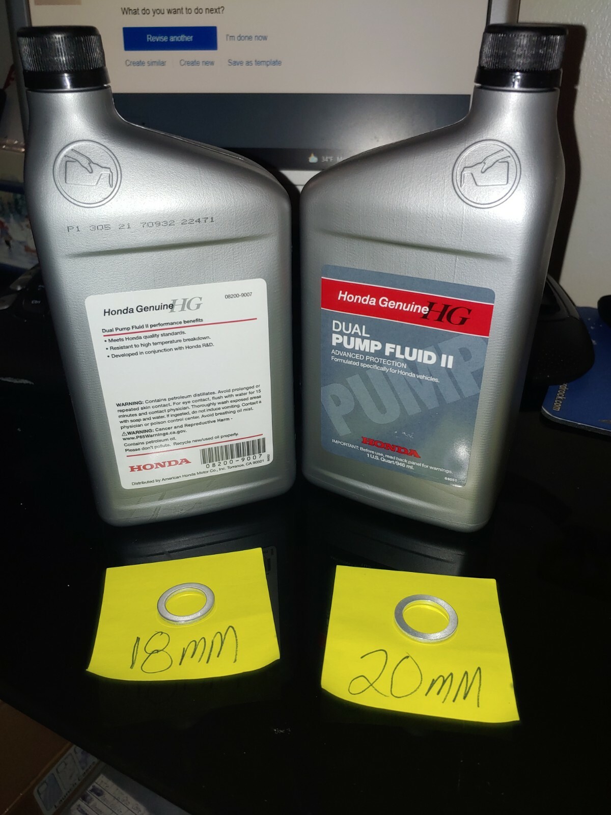 2 QUARTS GENUINE HONDA Dual Pump II Fluid W/Crush Washers 08200-9007 DPSF II
