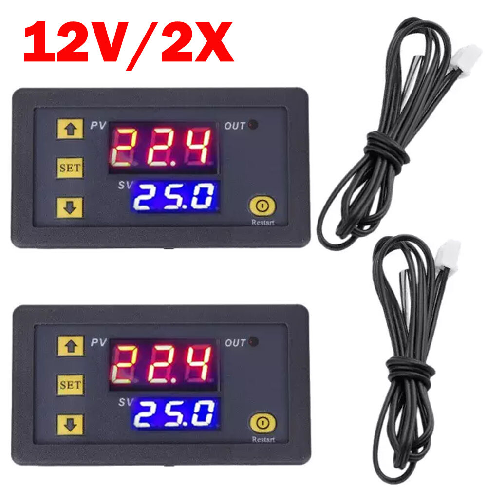 2x High Precision Digital Temperature Thermostat Controller Red Blue W3230 AC DC