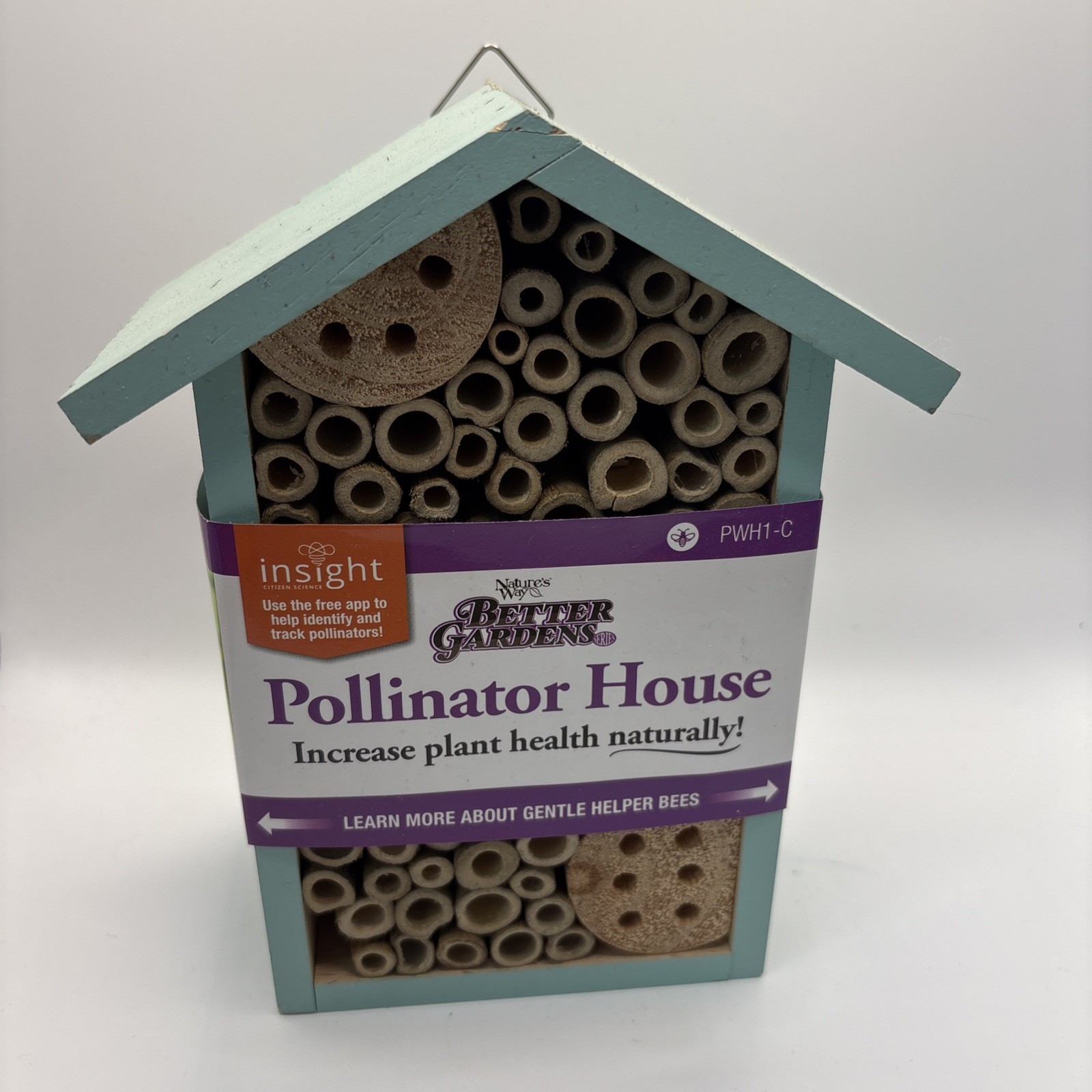 Nature’s Way Better Gardens Pollinator Bug Mason Bee House Wooden Green Blue