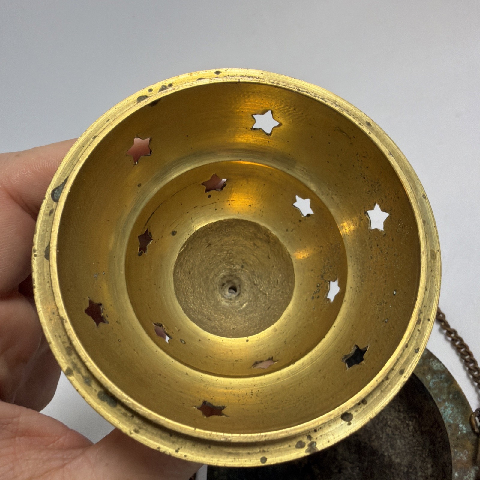 Vintage Brass Charcoal Holder Hanging Censer Incense Burner Home Fragrance 5”