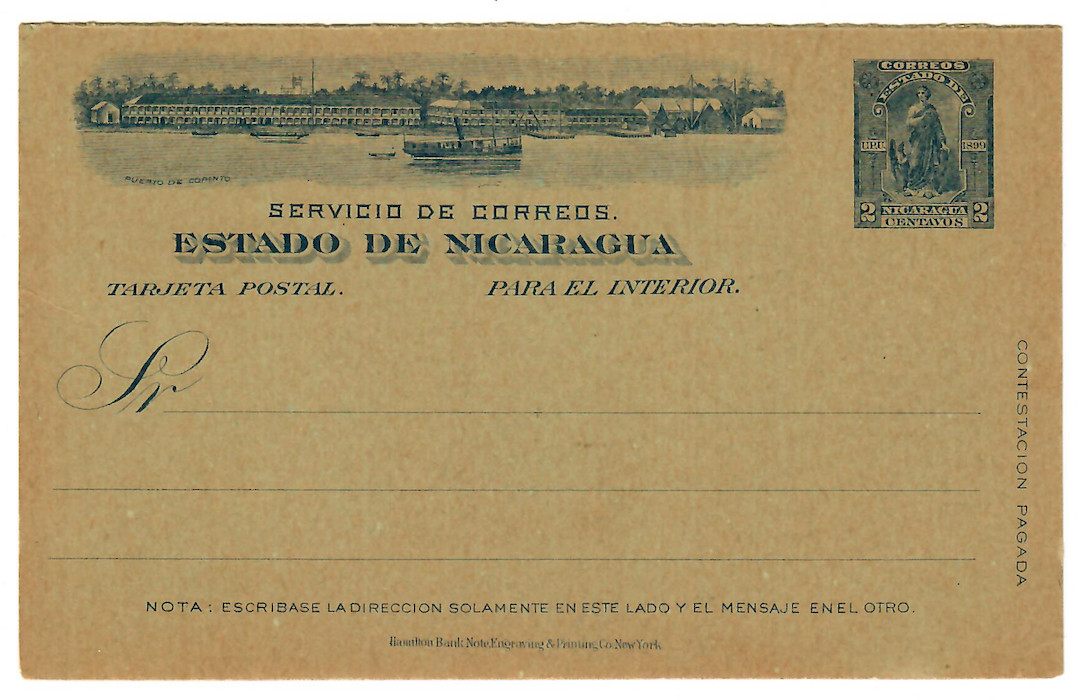 1899 Nicaragua Postal Stationery Card – Unused (C006) - Free Shipping!