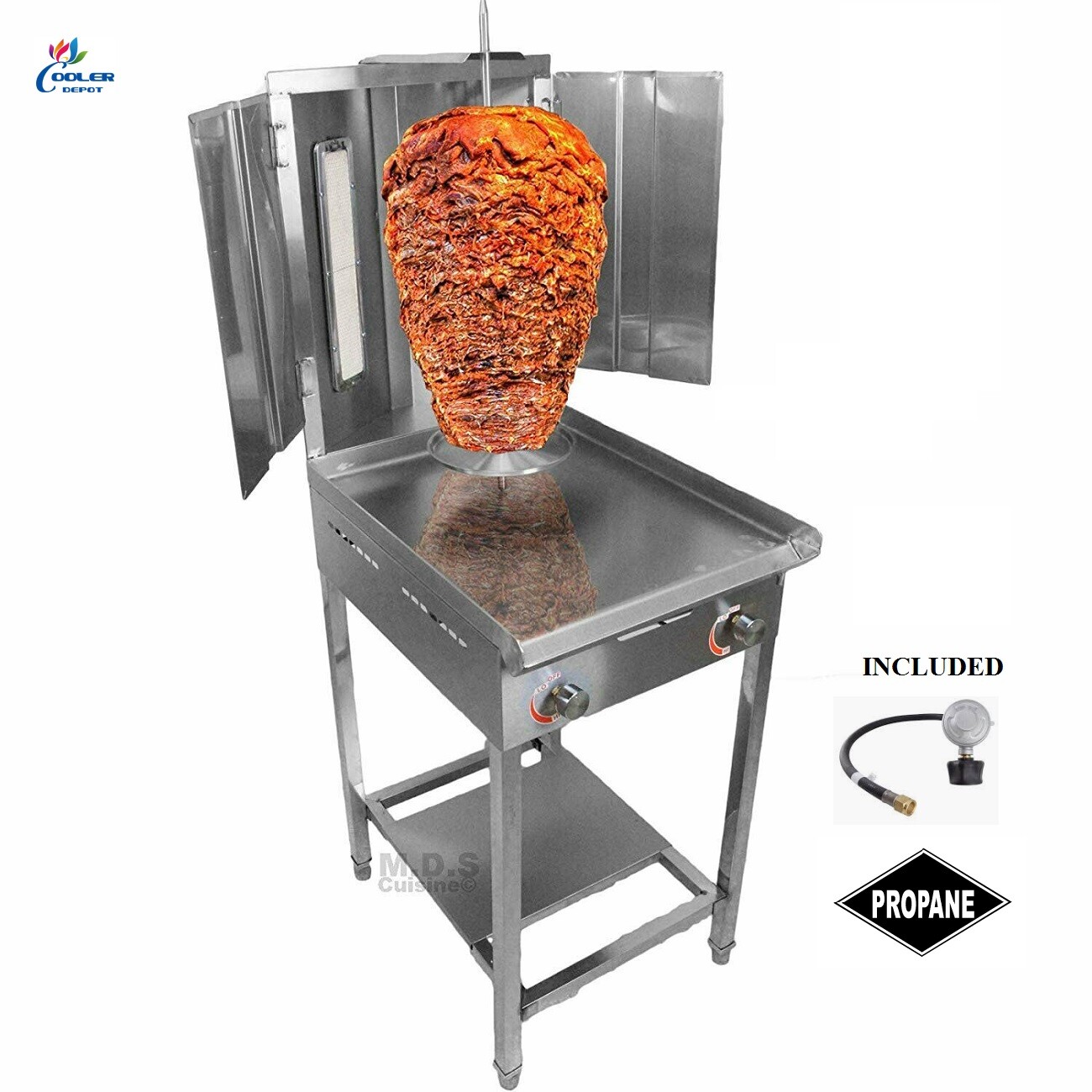 NEW Trompo Tacos Al Pastor Stainless Steel Shawarma Griddle Cooker Propane 2B
