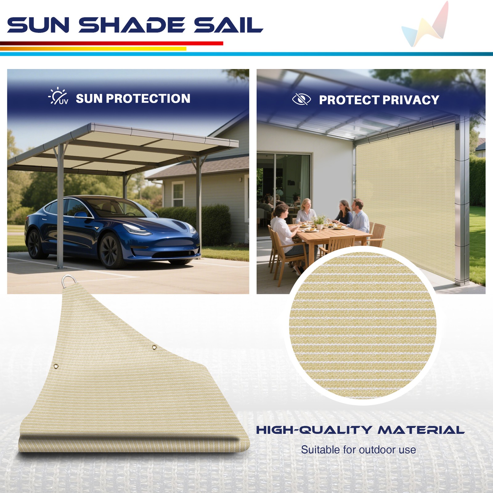 Sun Shade Sail Rectangle Canopy Cover for Outdoor Pergola Patio Garden UV Proof