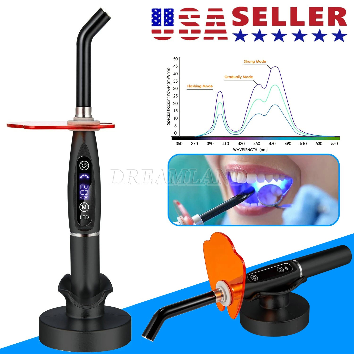 Dental LED Cure Curing Light Lamp 2000mw 5W Tool Resin Cure Wireless Cordless