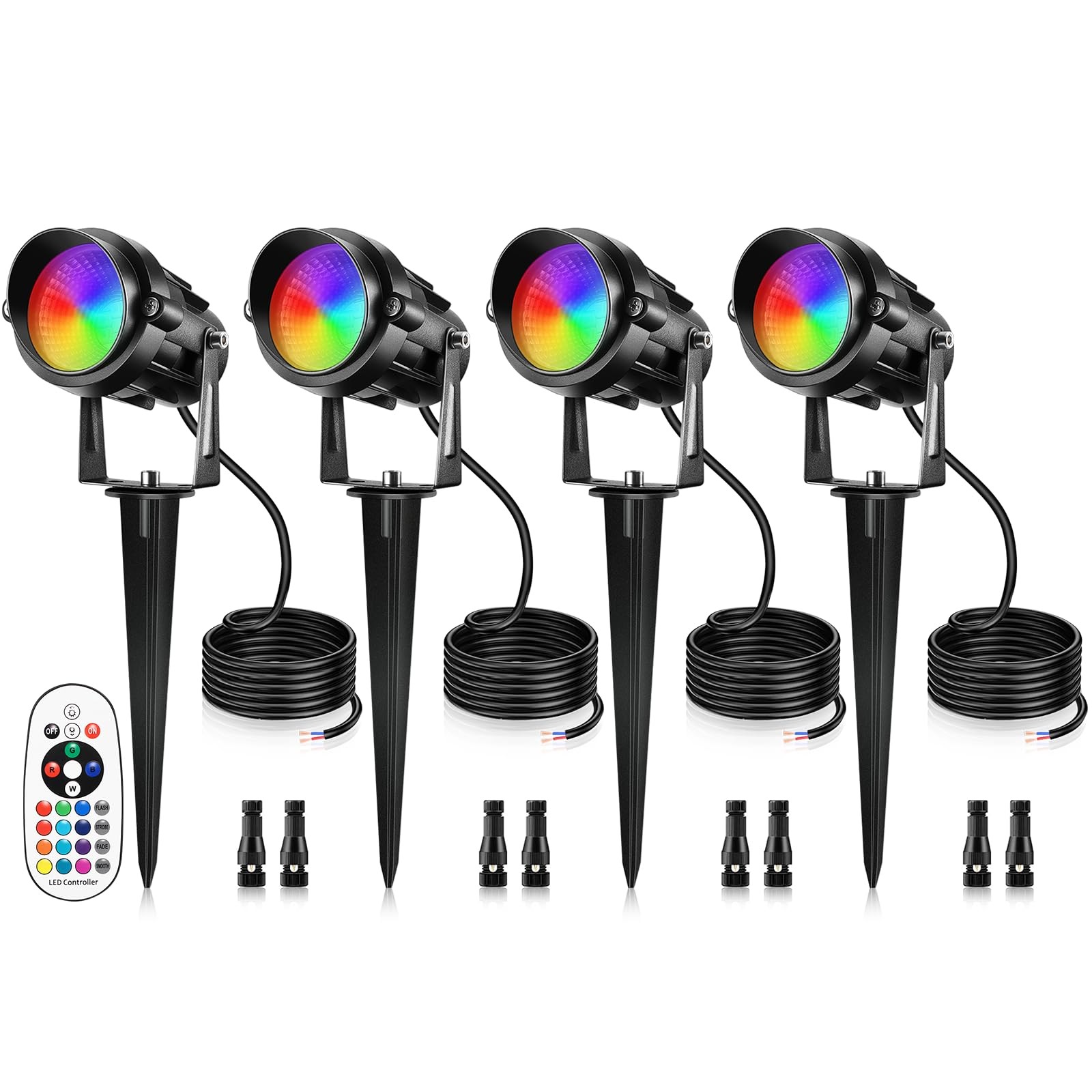 12W RGBW Color Changing Landscape Lights - Low Voltage LED 4 Packs,