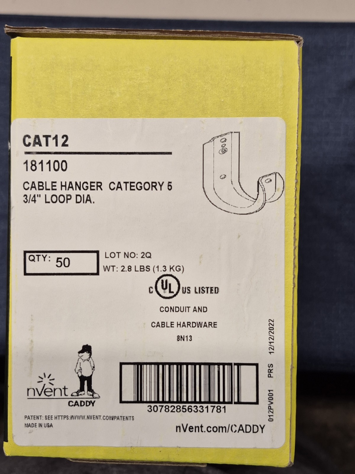 One (1) Caddy / Invent J-12 Cable Hooks, 50pcs per box. NIB.