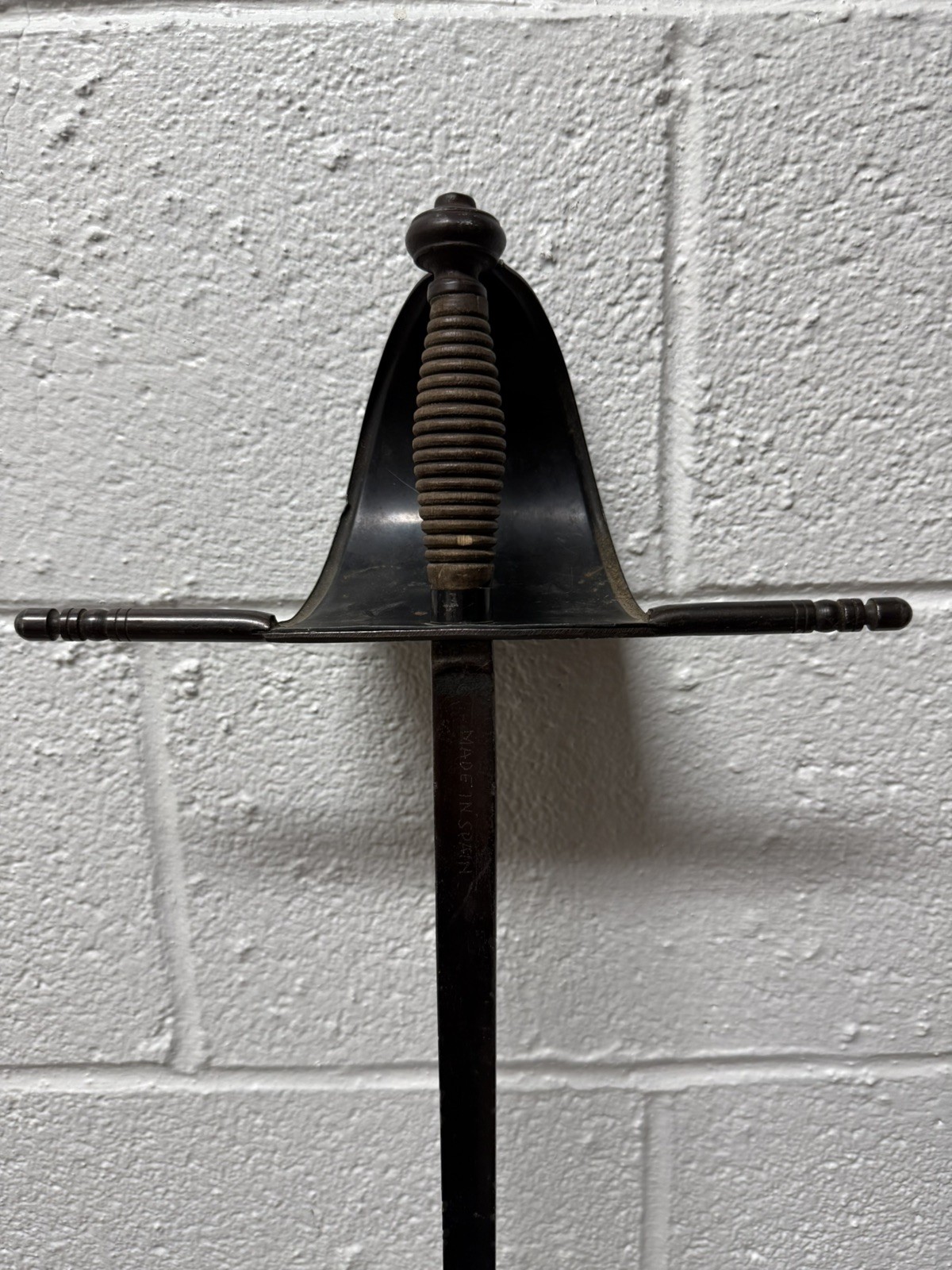 Antique Vintage 19th Century Sword Made In Spain Trefoil Blade Wood Handle