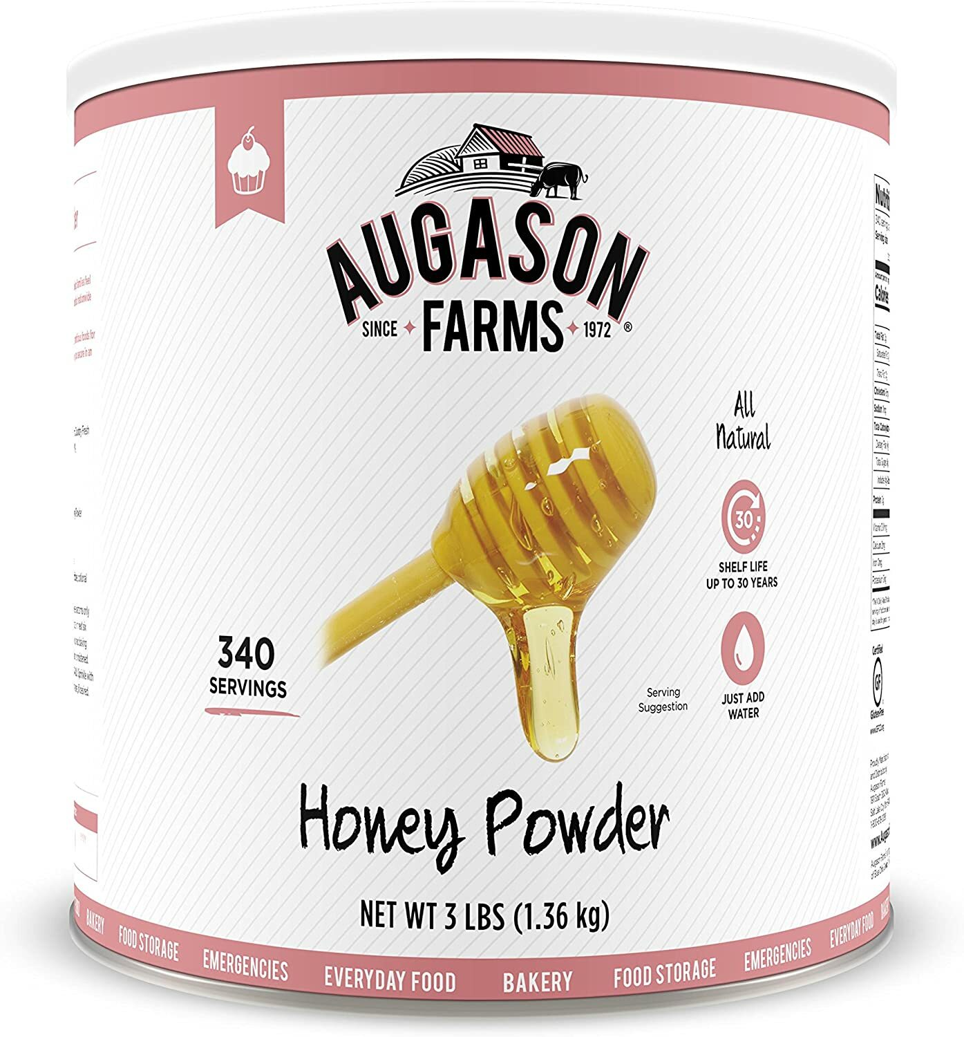 Augason Farms Honey Powder, 3 LBS #10 Can Long Term Emergency Survival Food 30Yr