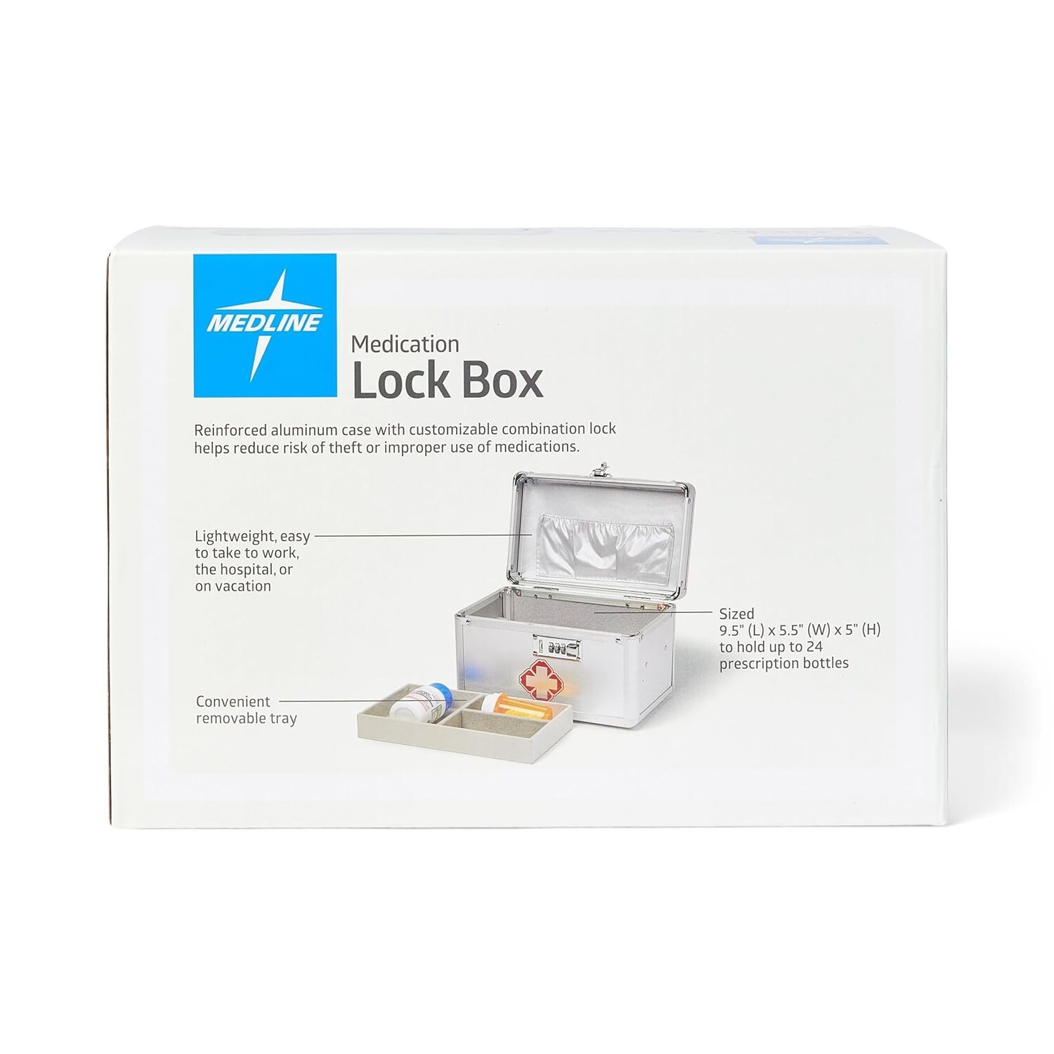 Medline Combination Medication Lock Box Holds Secure/Organized Up to 24 Bottles