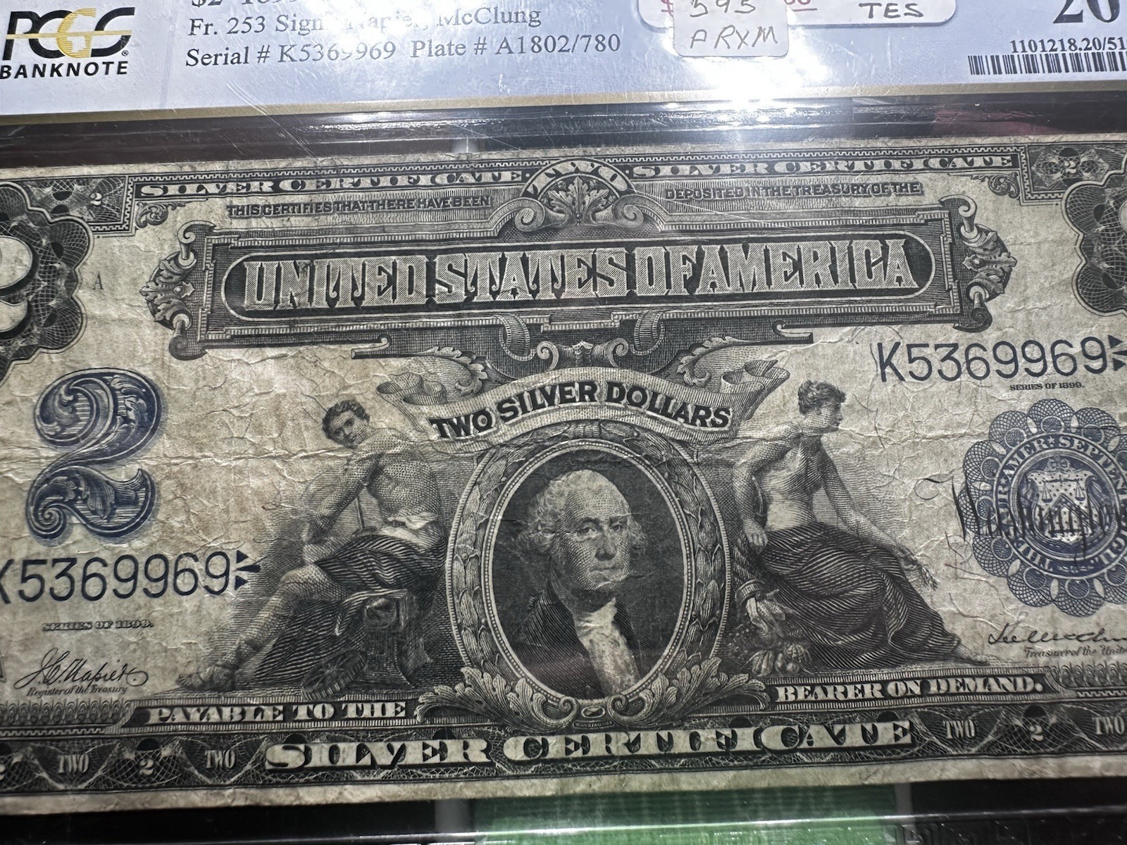 Fr.253 1899 $2 Two Dollars Silver Certificate MINI PORTHOLE, PMG VF 20