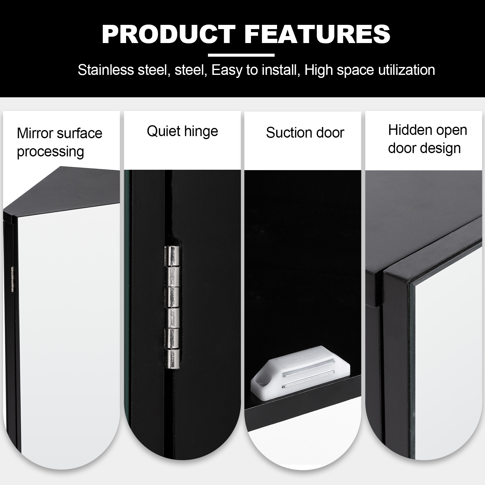 Corner Medicine Cabinet Bathroom Glass Mirrored Double Door Storage Wall Mount