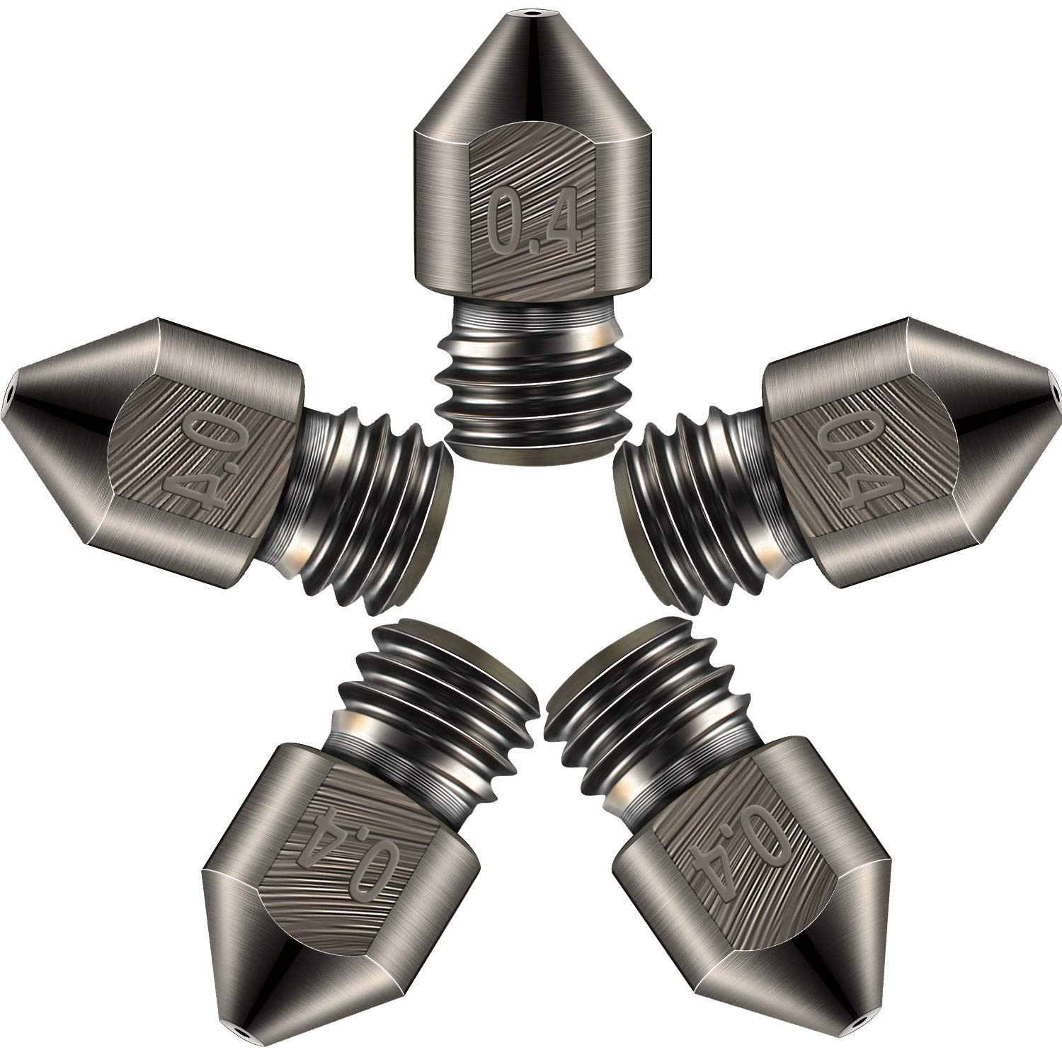 5 Pieces Hardened Steel Nozzle 0.4 Mm/ 1.75 Mm 3D Printer Mk8 Nozzles High Tempe