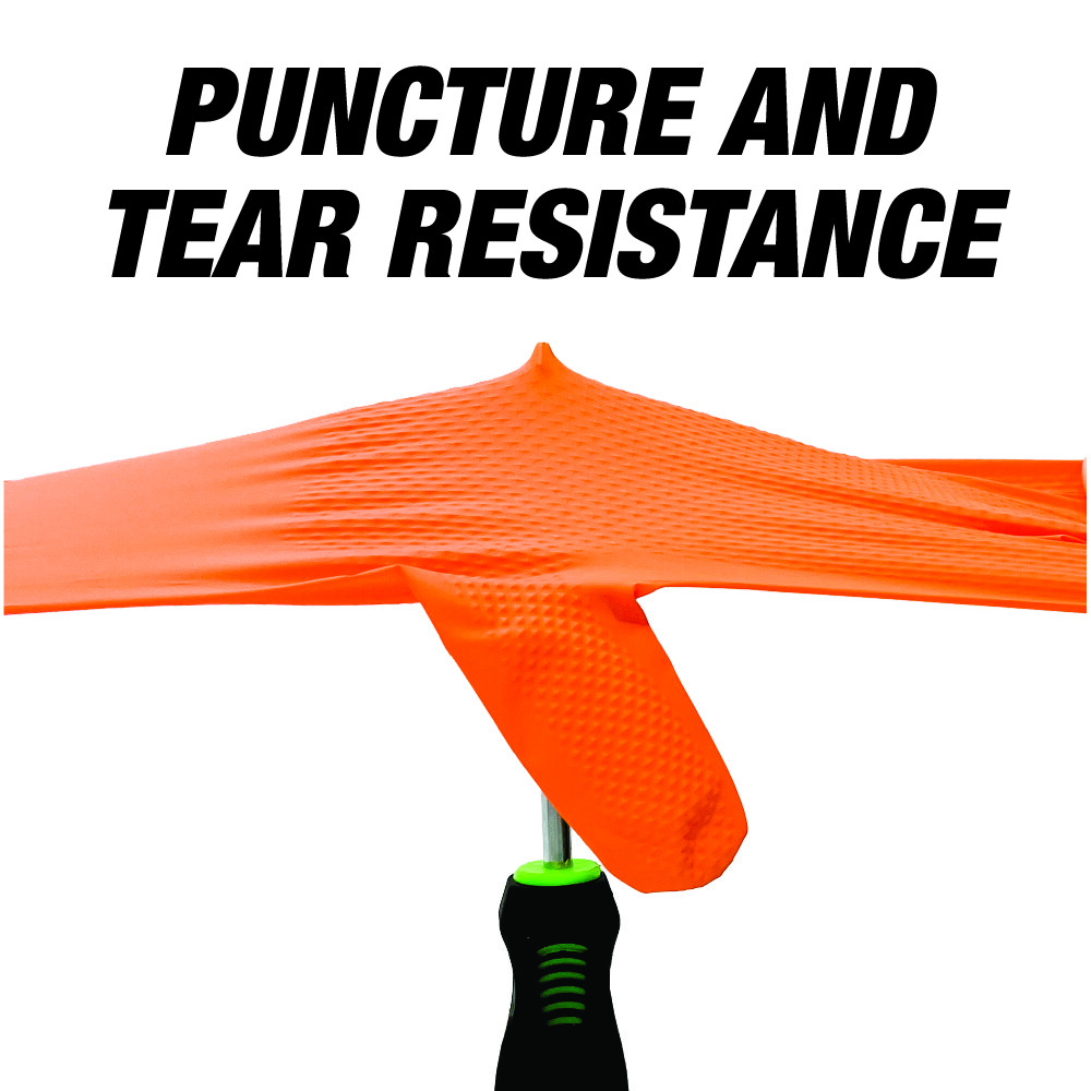 Heavy Duty Industrial Orange Nitrile Gloves with Raised Diamond Texture, 8-mil