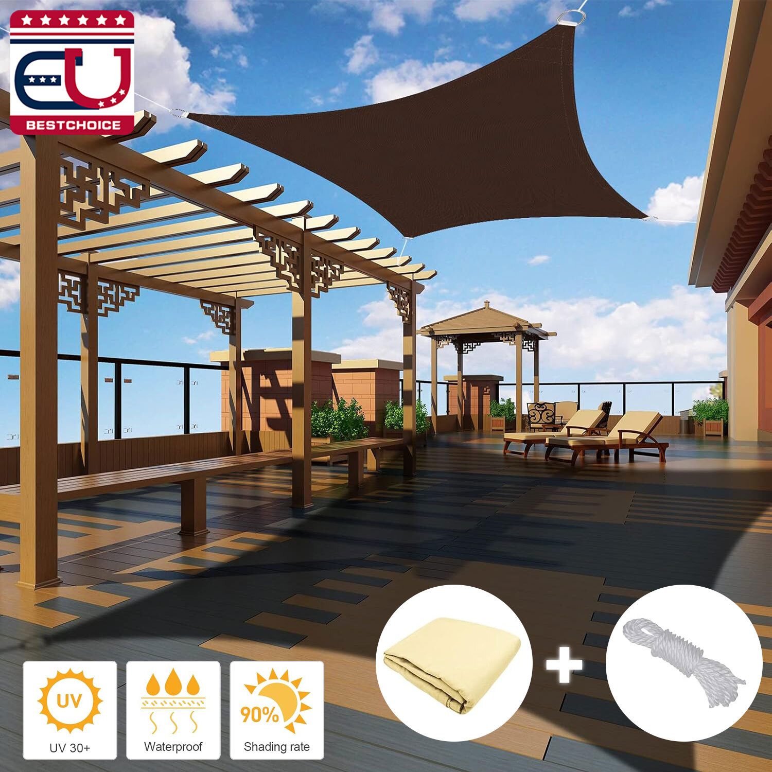 Waterproof Shade Sail Patio Awning Outdoor Garden Pool Sun Canopy Shelter Cover