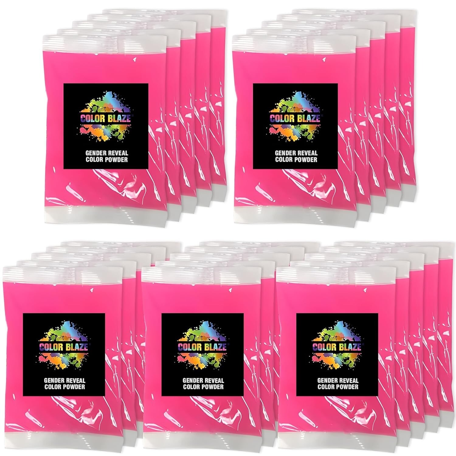 Color Blaze Color Powder Packets - 75 g Each - 25 Packs Pink Baby Gender Reveal