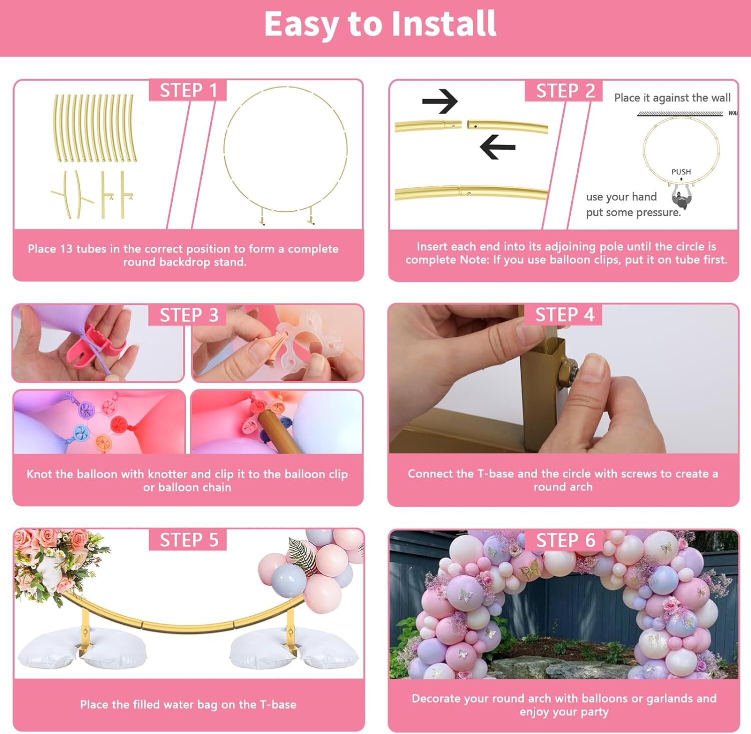 Round Backdrop Stand 6.6 FT - Gold Circle Balloon Arch Frame, Wedding Arch Frame