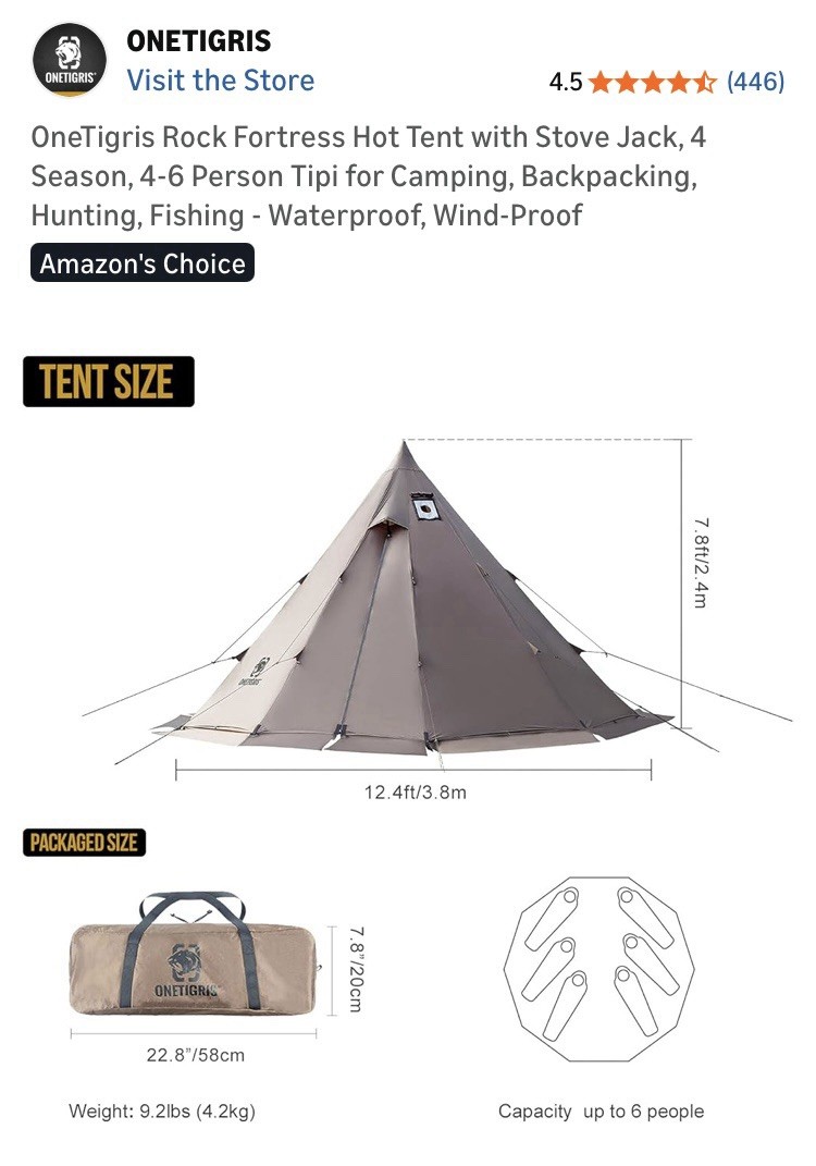 NWT OneTigris Rock Fortress Hot Tent with Stove Jack, 4 Season, 4-6 Person READ