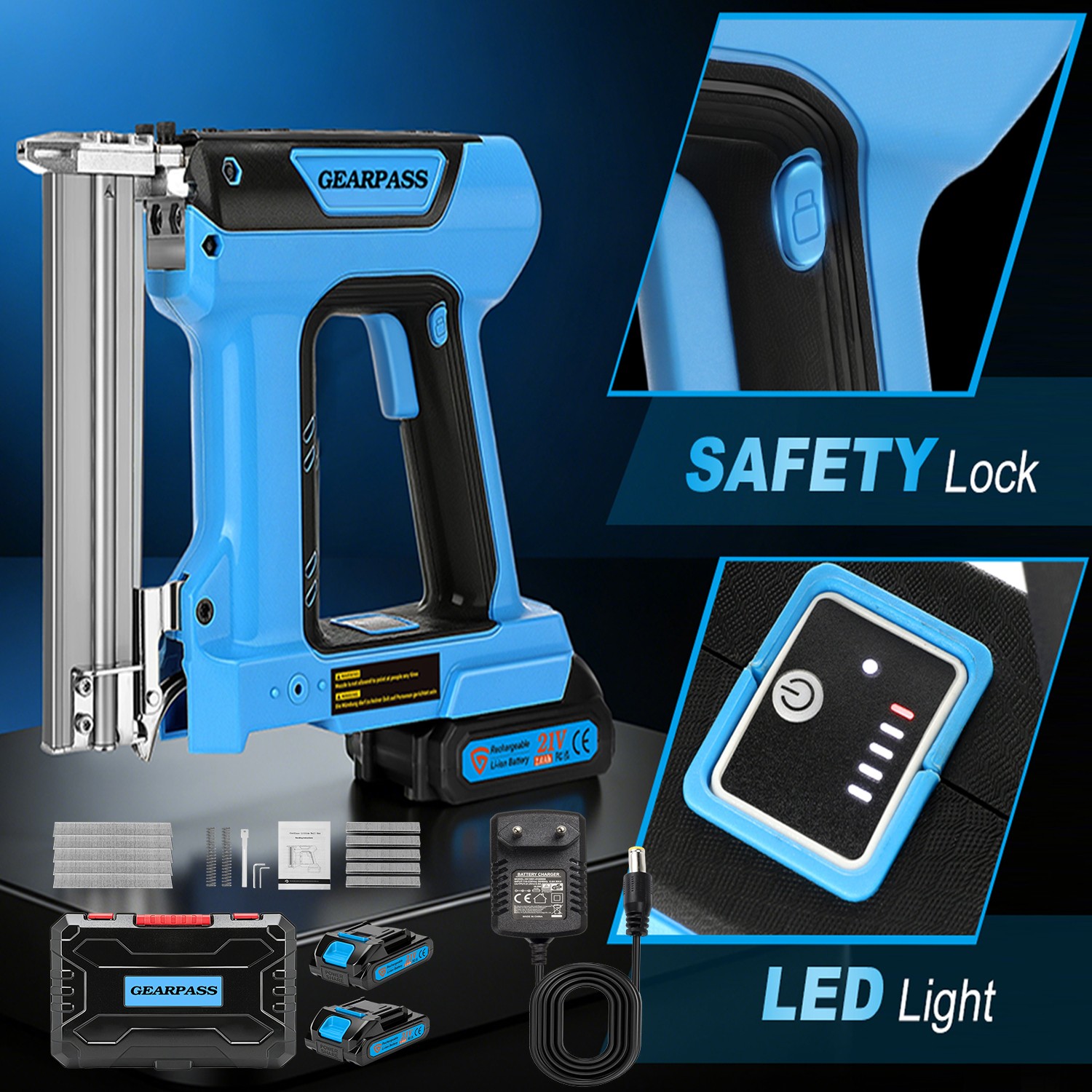 21V 2 in 1 Cordless Nail Gun Brad Nailer with 18 GA w/ Charger & 2 Batteries