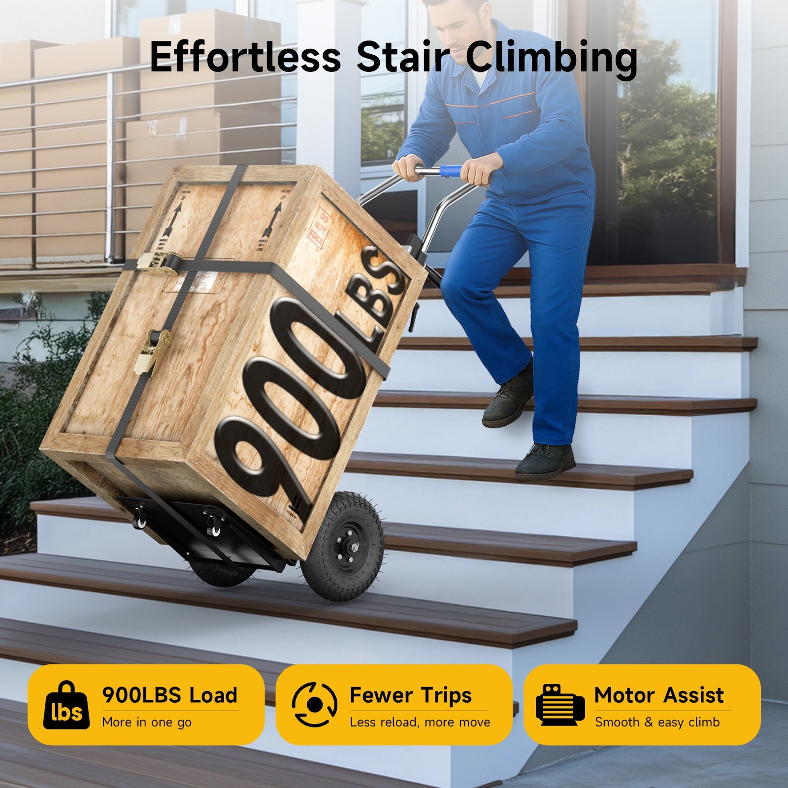900LB Capacity Electric Stair Climbing Hand Truck Heavy-Duty Motorized Dolly