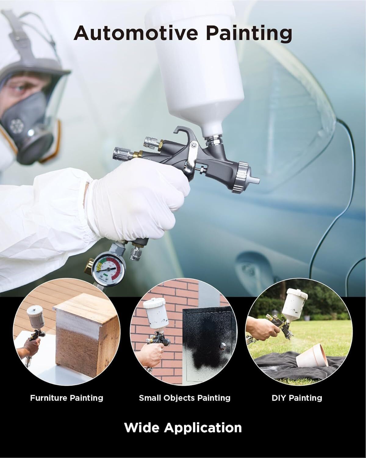 D1 LVLP Air Spray Gun Premium Kit, Paint Gun for Cars & House DIY Painting