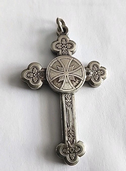 Antique Silver St. Anthony M. Claret Catholic Reliquary Relic Crucifix