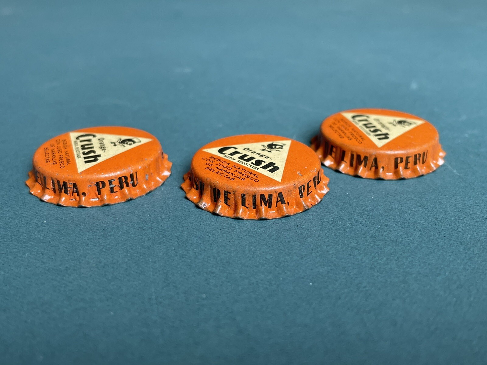 3 UNUSED VINTAGE ORANGE CRUSH SODA POP CORK BOTTLE CAPS CROWN CAP LIMA PERU