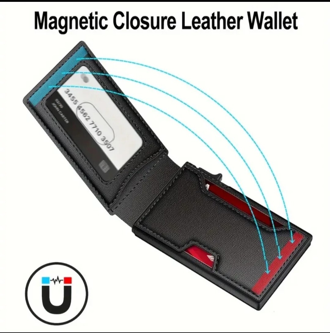 Men's Black tactical magnetic wallet RFID Blocking card holder Aluminum bifold