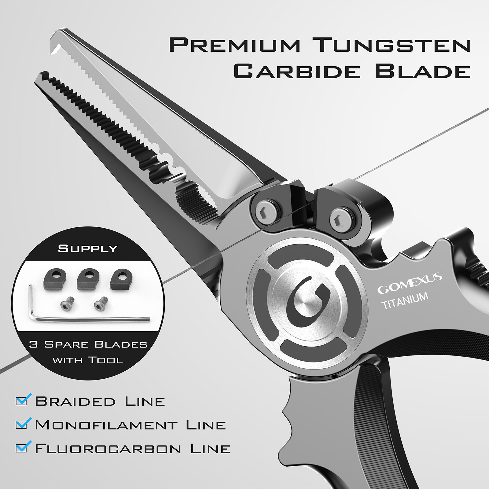 Gomexus Never Rust Titanium Fishing Plier 7'' Leather Sheath Lifetime Warranty