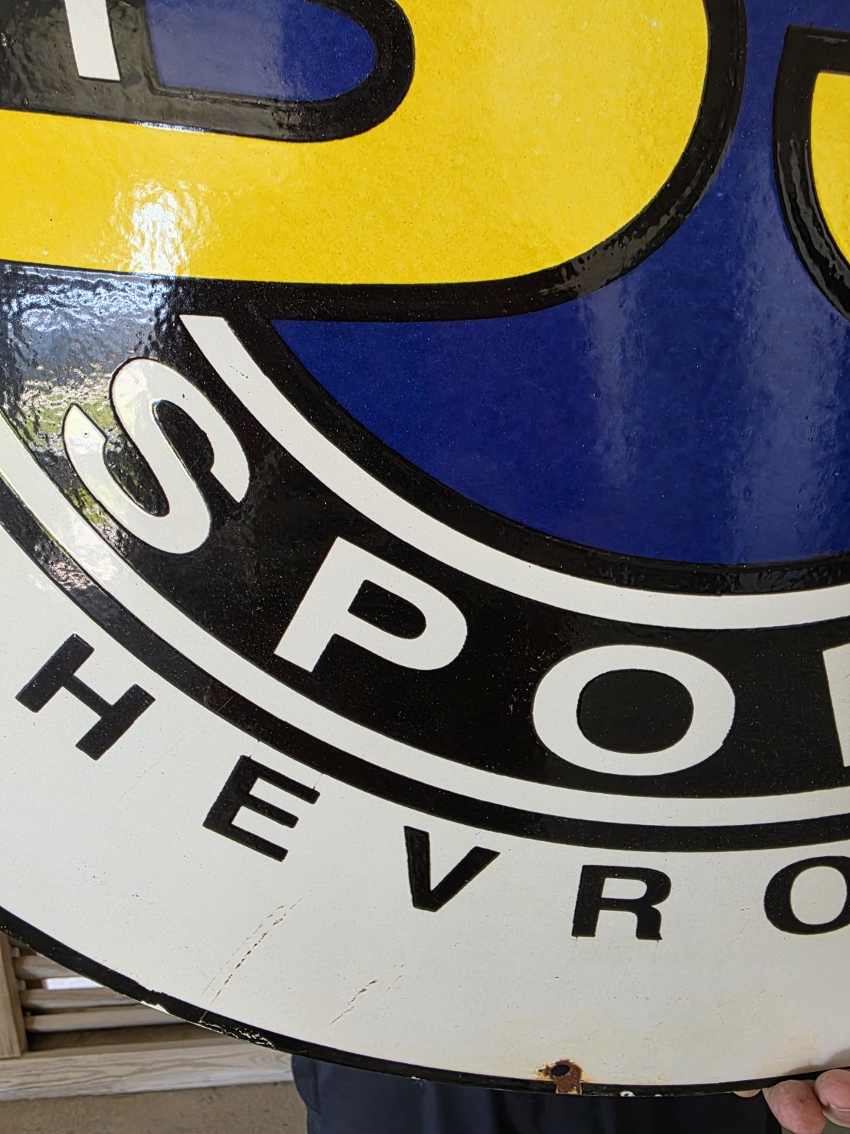 HUGE VINTAGE CHEVROLET SUPER SPORT PORCELAIN SIGN 30"*