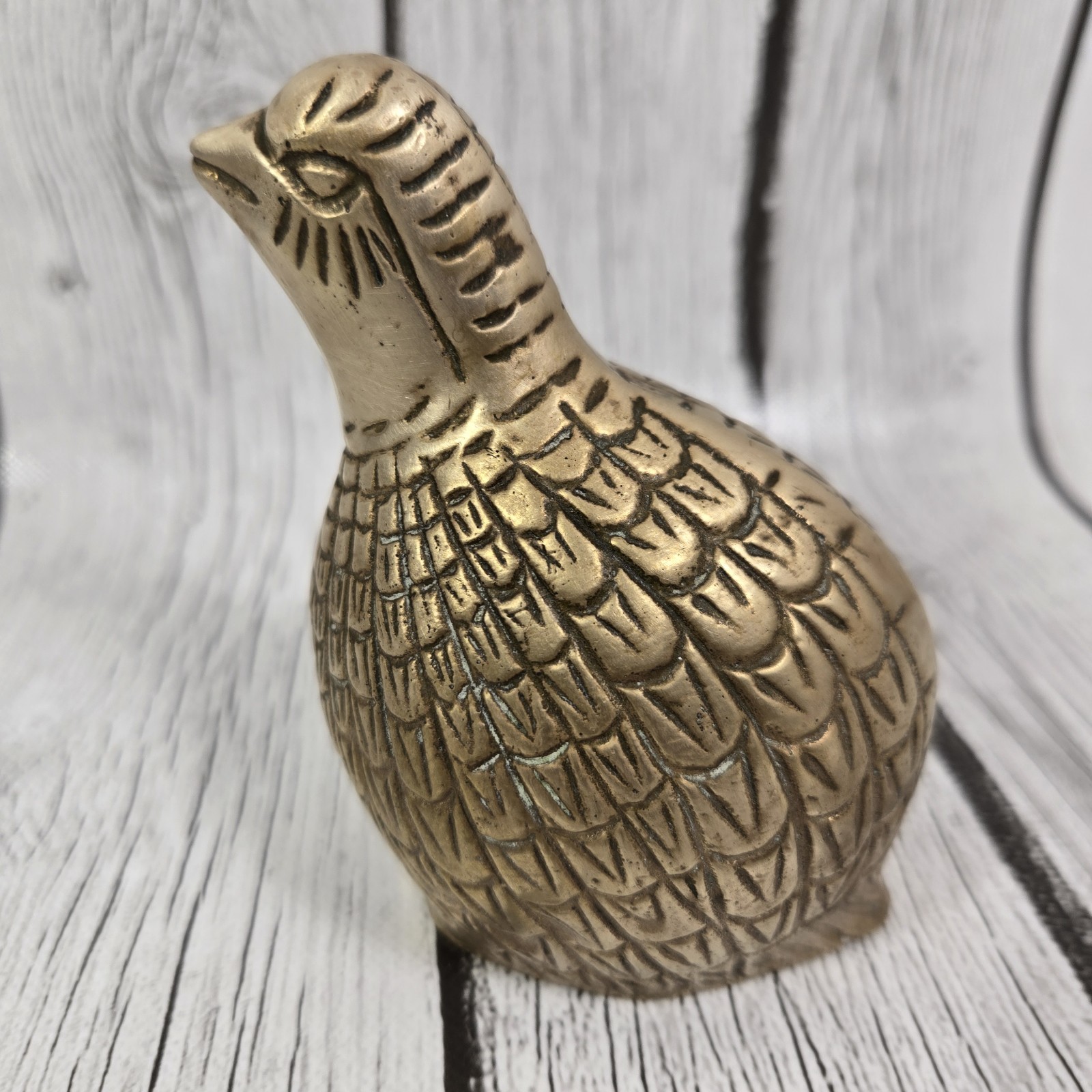 Vintage Brass Bird Figurine Partridge Quail Sitting Mid Century Modern MCM 4.5"