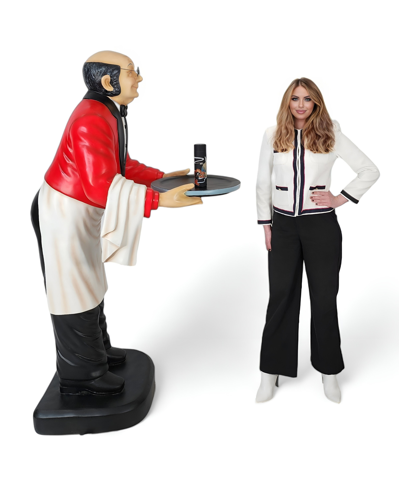 Waiter Old Man Butler Life Size Statue Holding Serving Tray 6FT Indoor & Outdoor