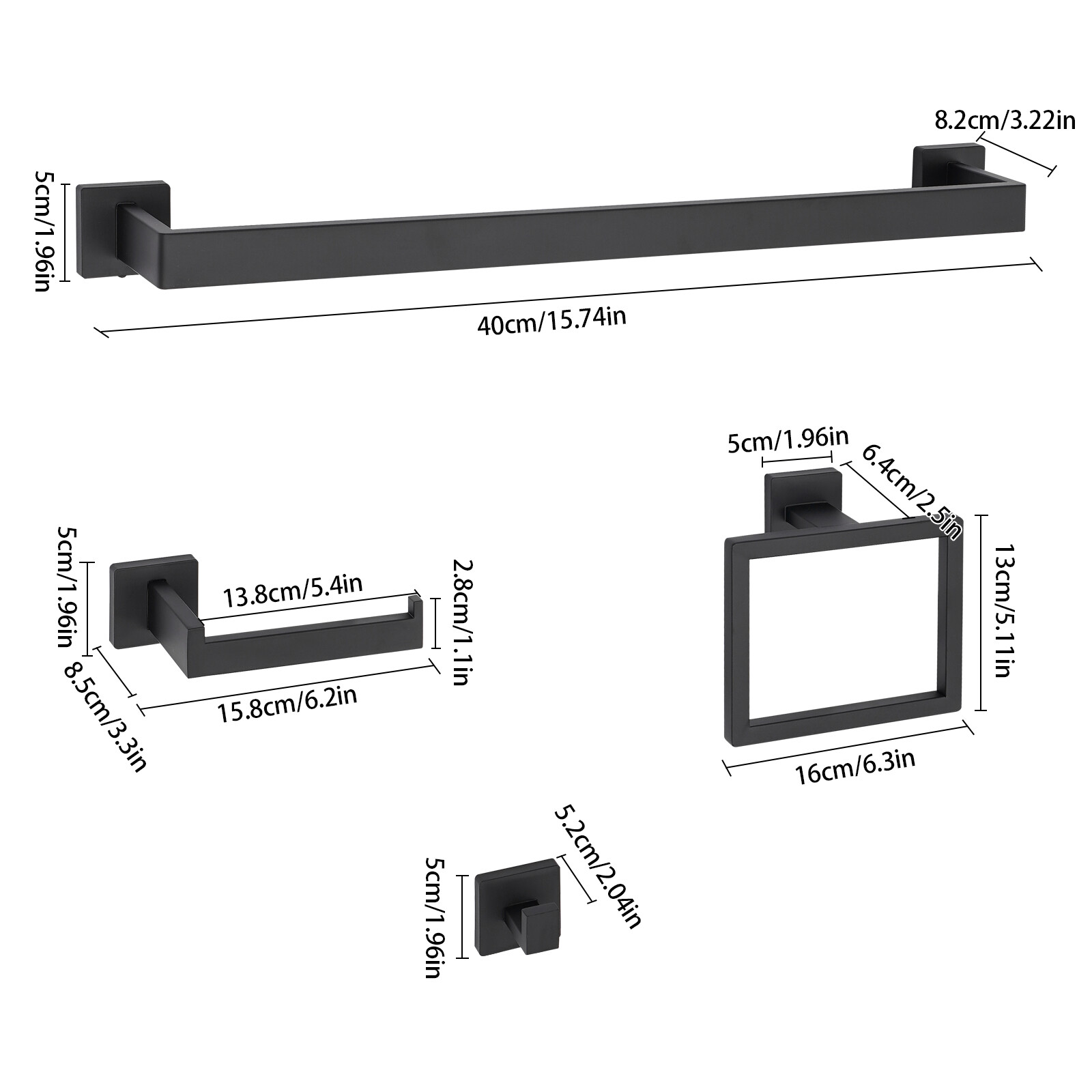 10-piece Matte Black Bathroom Accessories Set Wall Mounted Bathroom Towel Bars