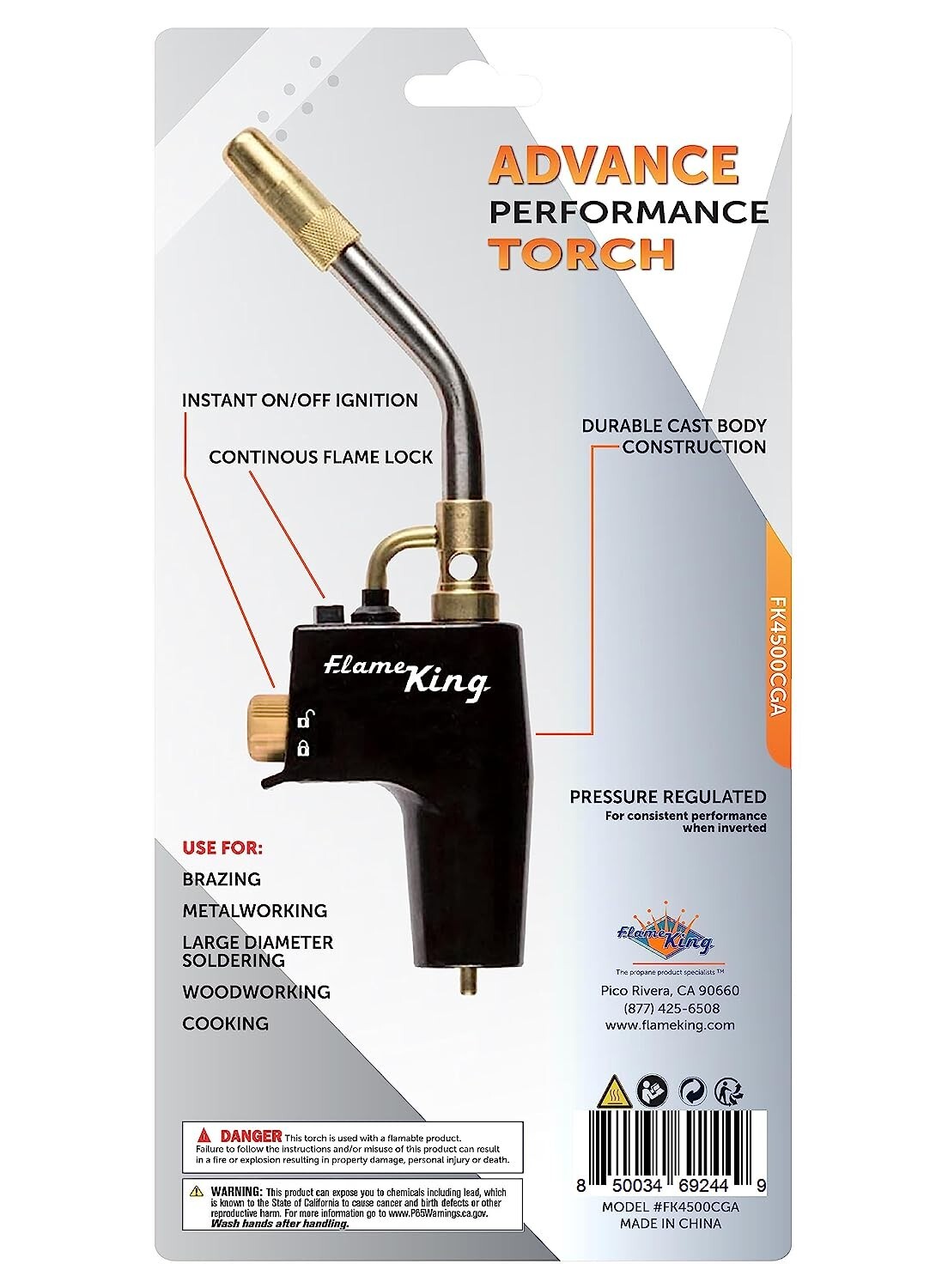 Flame King FK4500CGA High Intensity Propane Torch Head with Ultra Swirl Flame