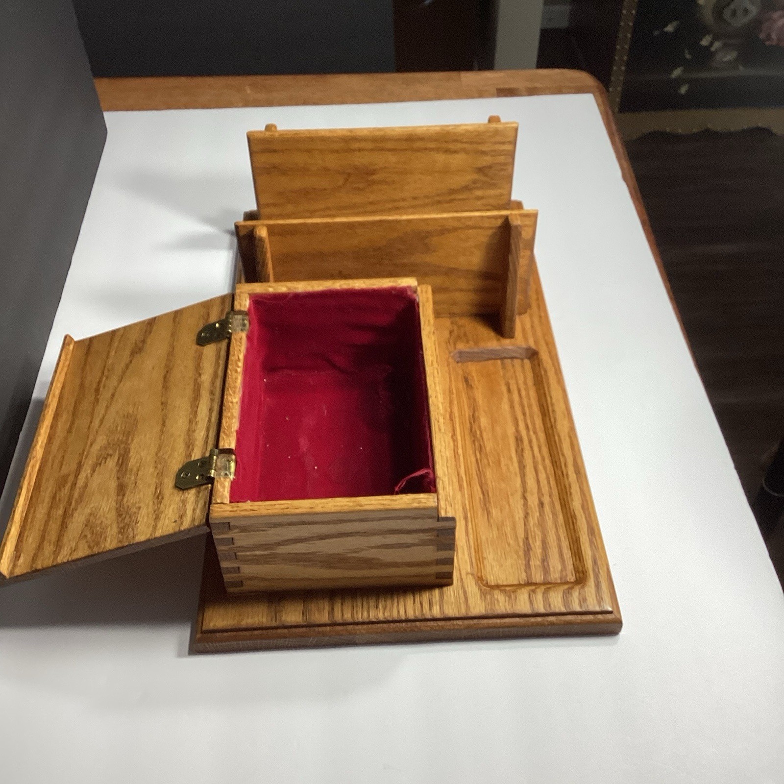 OOAK Handmade Vintage Mid Century Modern Solid Wood Desk Organizer W/ Box