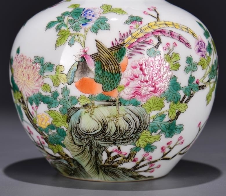 6.3'' YongZheng Marked Enamel Colour Porcelain Flower Bird Zun Vase Pot Bottle