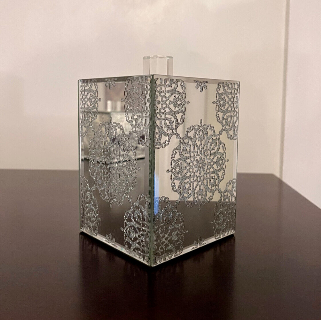 Bella Lux Mirror Glitter Bathroom Container Box Jar w Lid 5 3/8"x4"