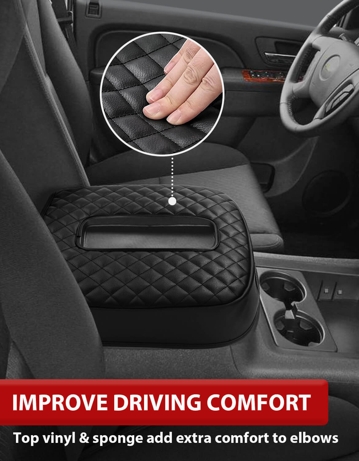 For GMC Sierra 2007-2014 Center Console Armrest Lid Leather Cover Cushion Pad