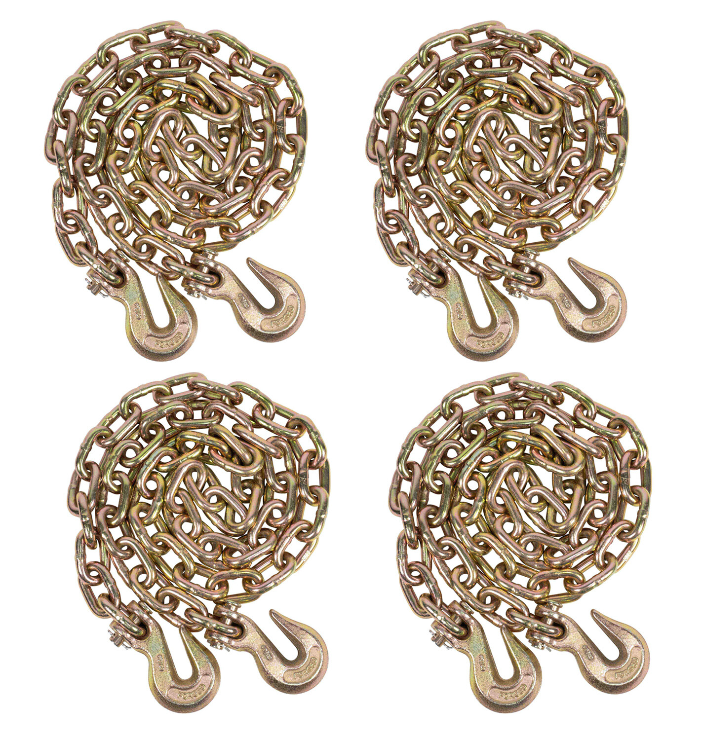 (4 Pack) 3/8" X 12' G70 Chain with Grab Hooks, WLL 6,600 lbs