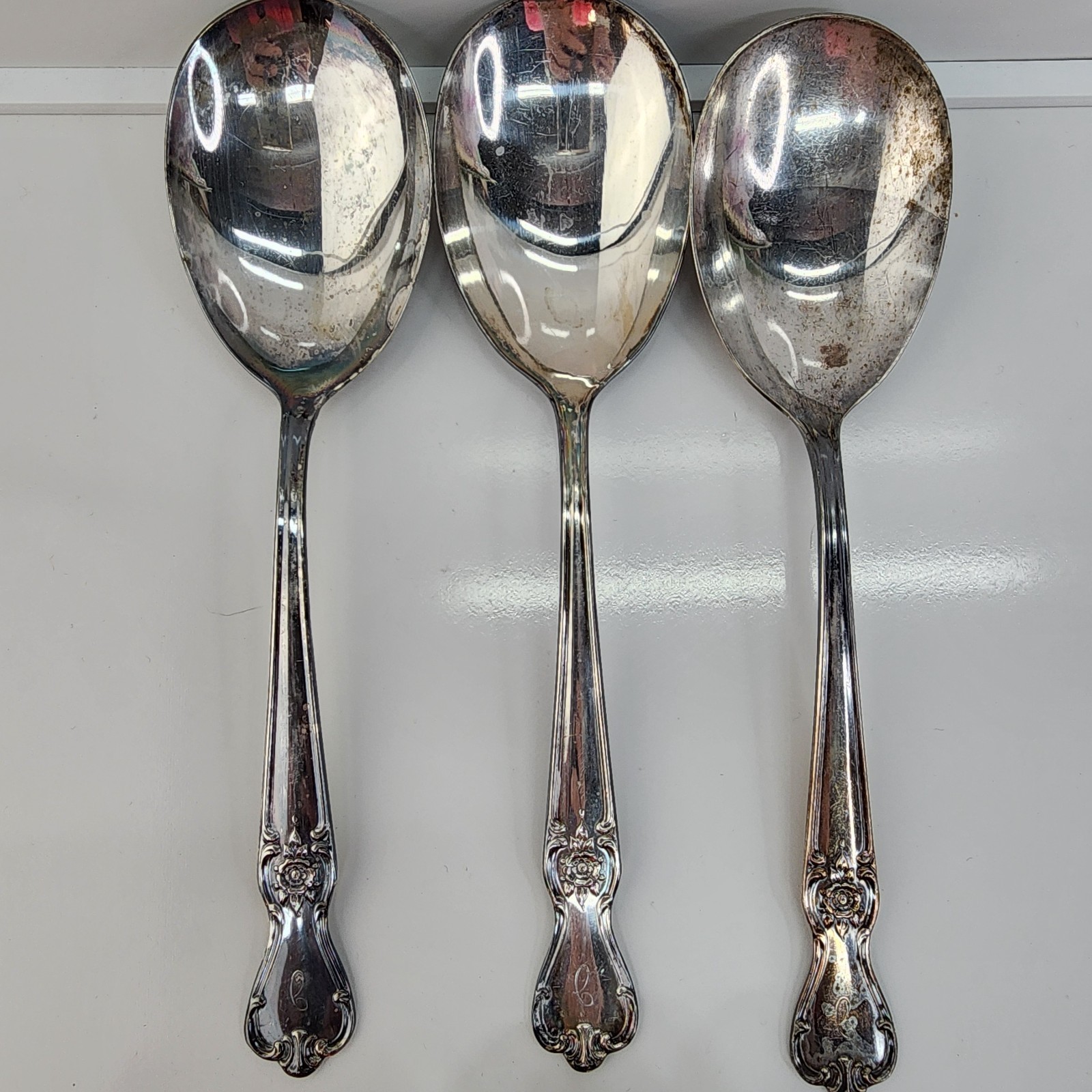 5 Vtg Silverplate Serving Spoons Wm Rogers Arbutus & Old Company Signature Rose