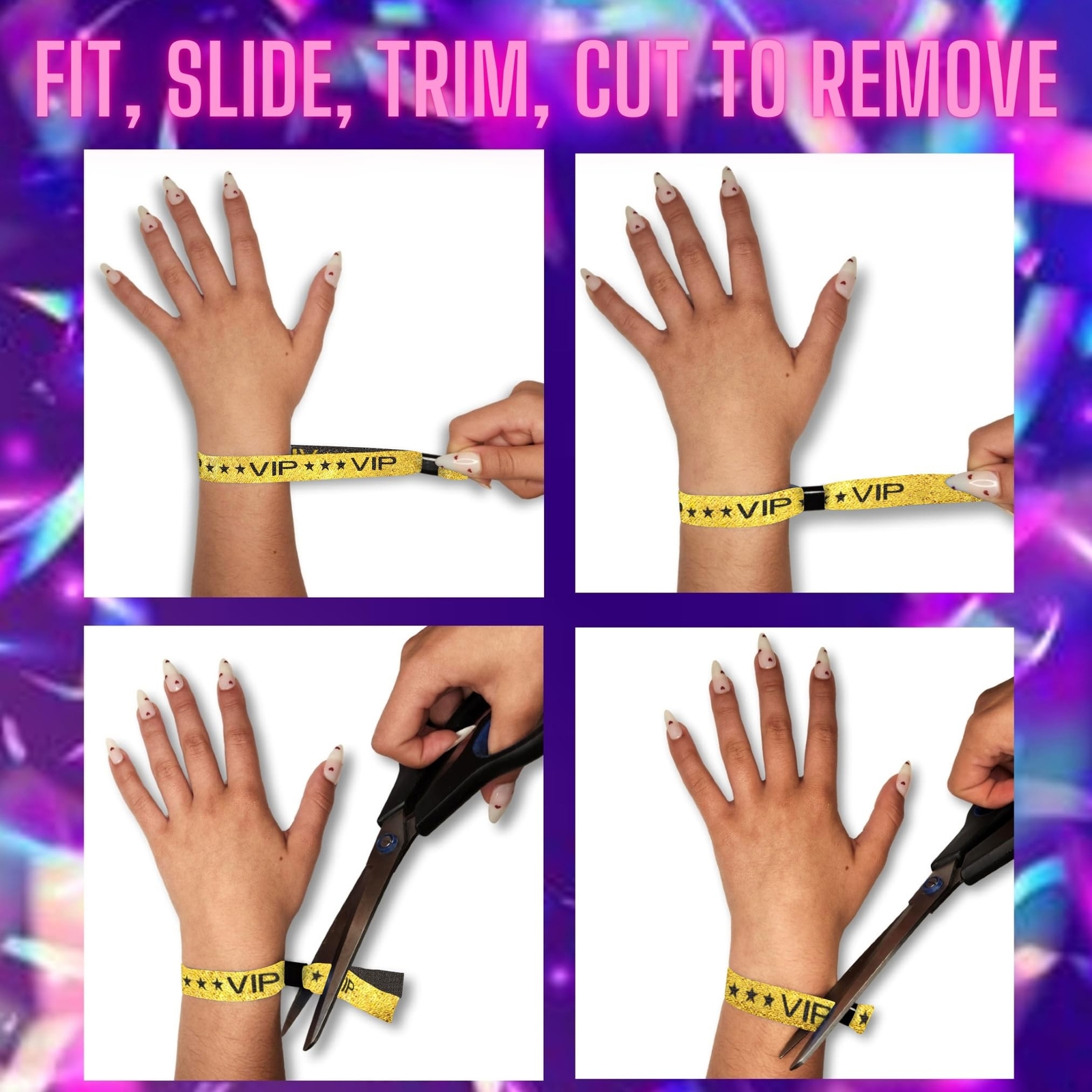 110 Pack Glitter Gold VIP Party Wristbands with Secure Locking Clip. Must Hav...