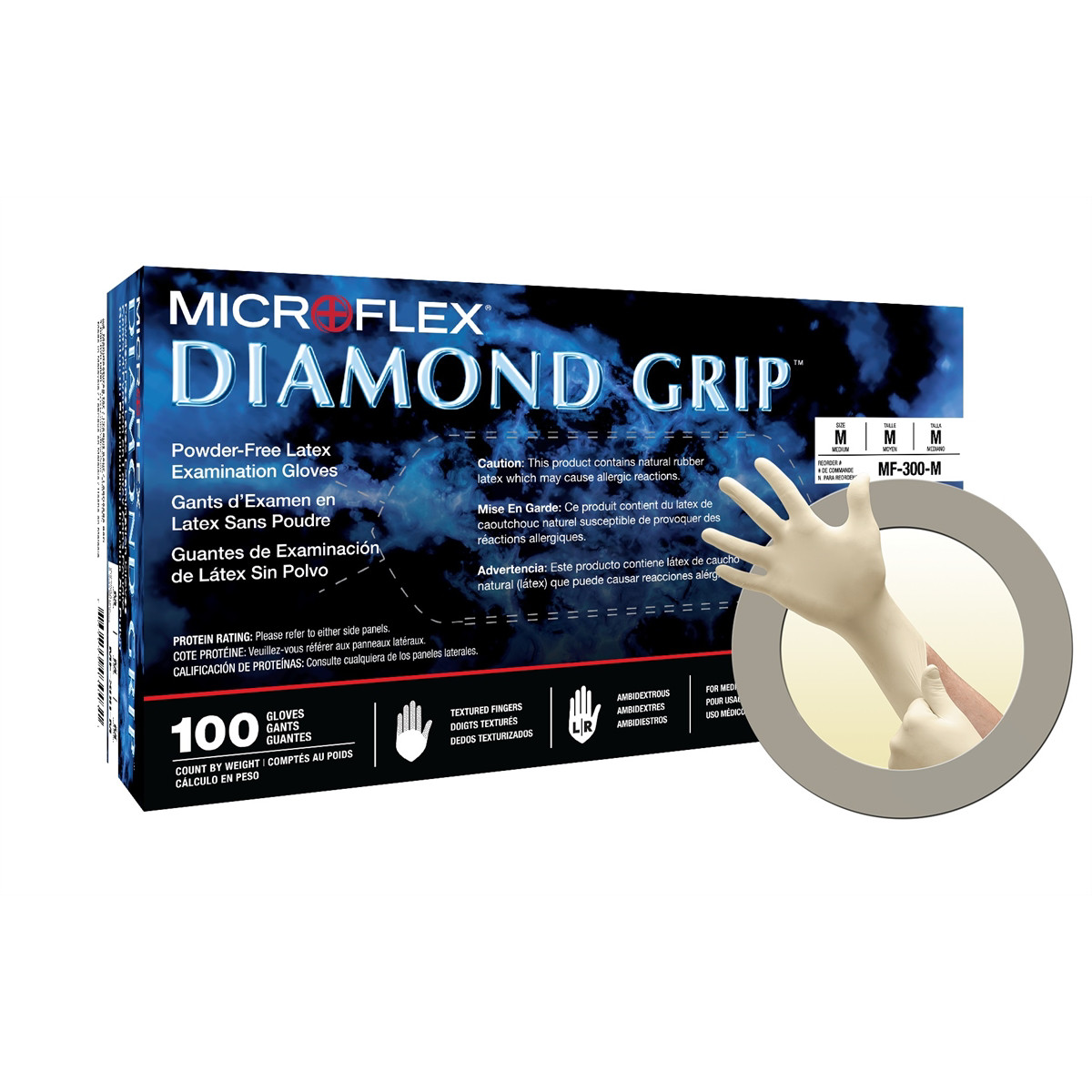 Microflex MF300L Diamond Grip Latex Gloves Large Case of 1000