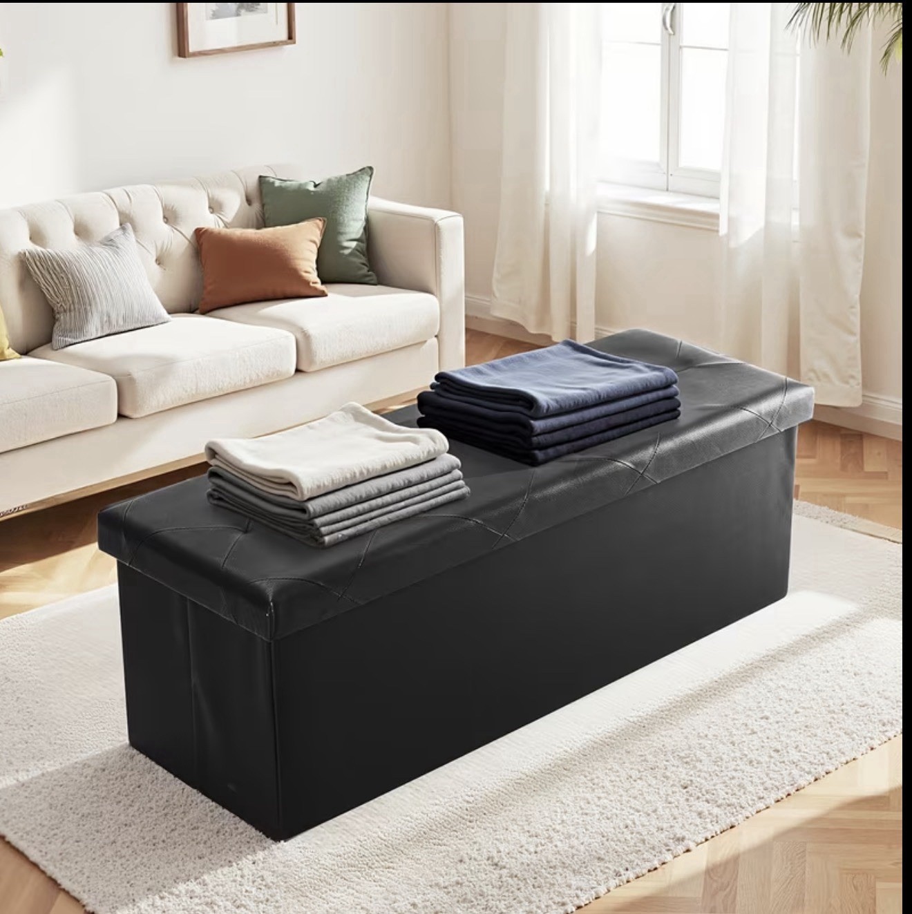Sable 43 inch Folding Storage Ottoman, Black - ‎SA-HF007