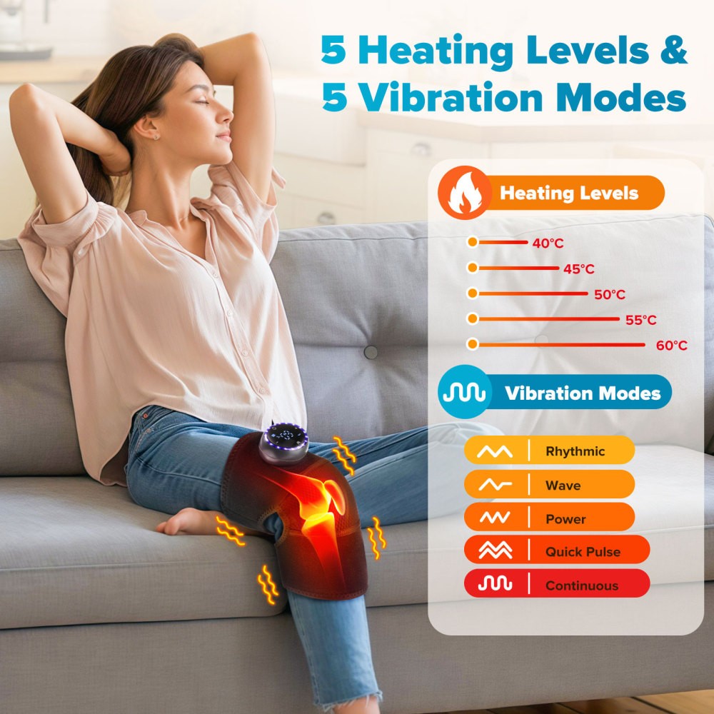 Electric Knee Massager Shoulder Brace with 5 Vibration Modes, 5 Heating Levels