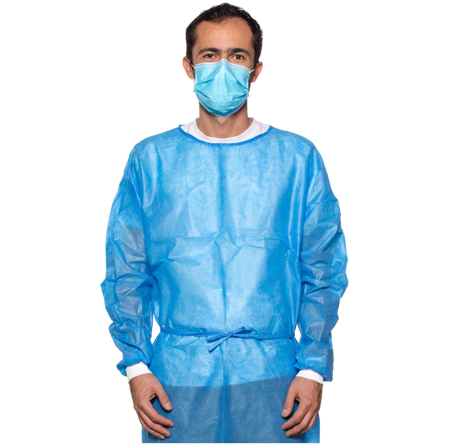 200 Blue Disposable Medical Gowns w/ Knitt Cuffs Dentists Hospital (2 Pack)