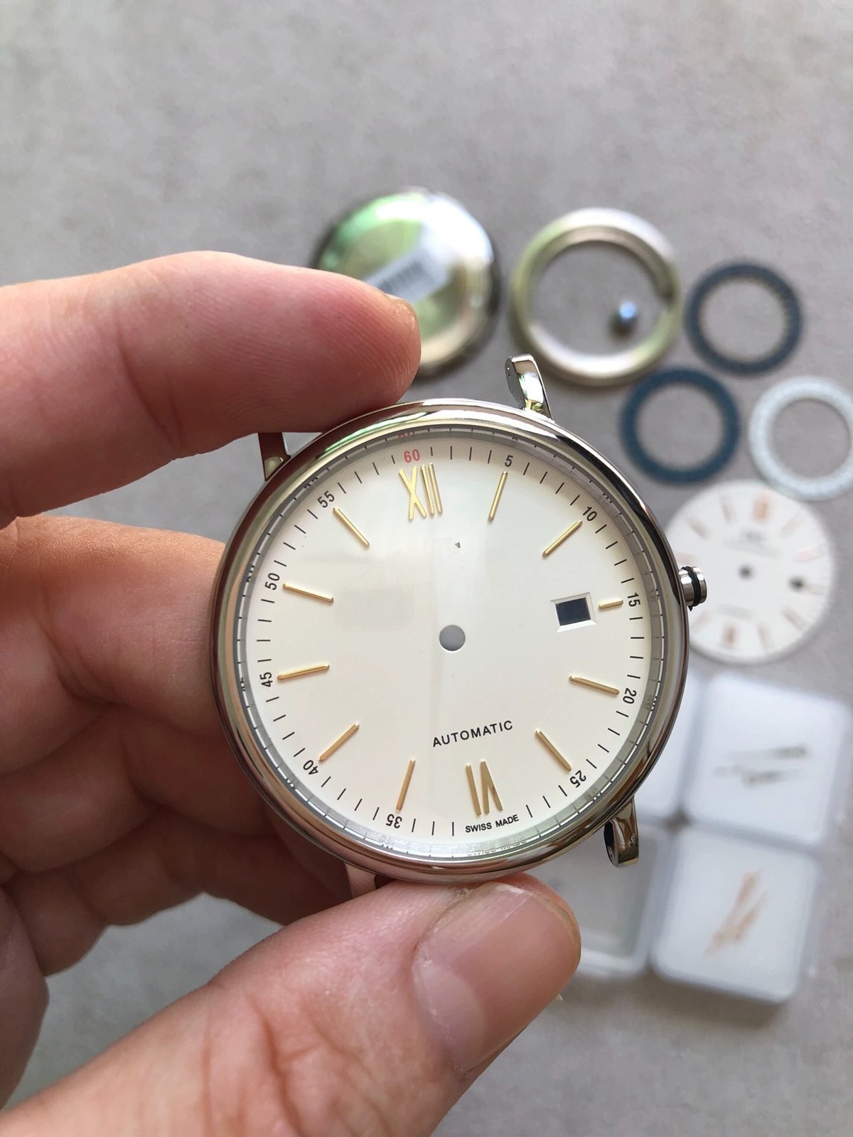 DIY SET for IWC 2824 watch case+Dial+Hands+Leather watch strap 40mm