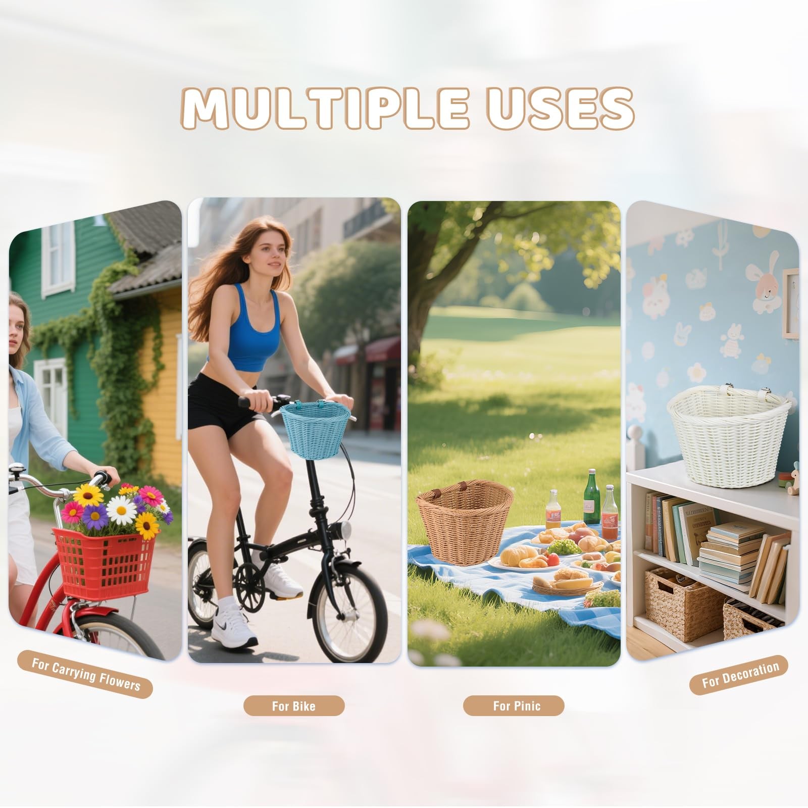 MEGHNA Woven Bike Basket Elegant Semicircle Large for Large, Beige